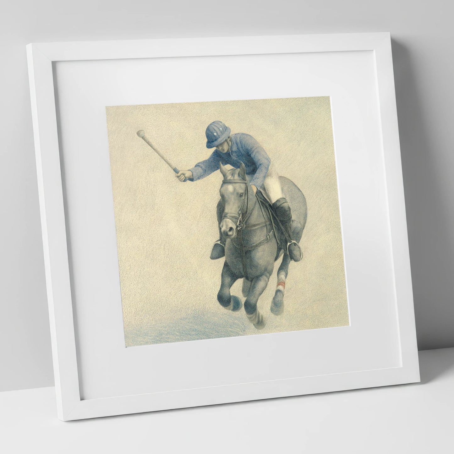 Precision in the Chukka polo horse art print in white frame
