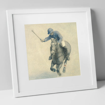 Precision in the Chukka polo horse art print in white frame