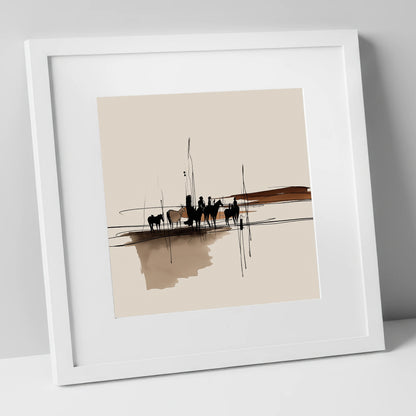 Silhouettes on the Wash horse landscape art print in white frame