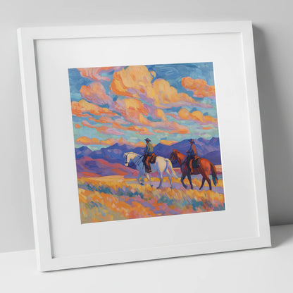 Painted Horizon Riders horse landscape art print in white frame