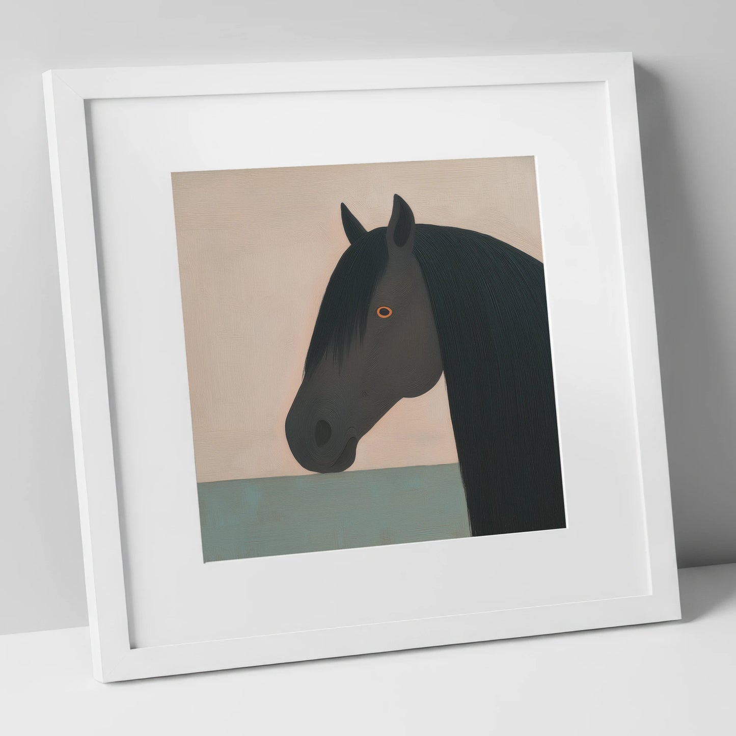 The Charcoal Profile horse breed art print in white frame