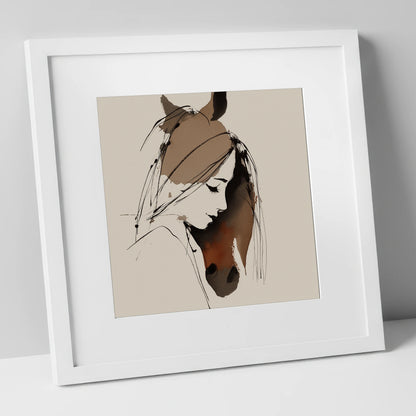 Intertwined Spirits horse & rider art print in white frame