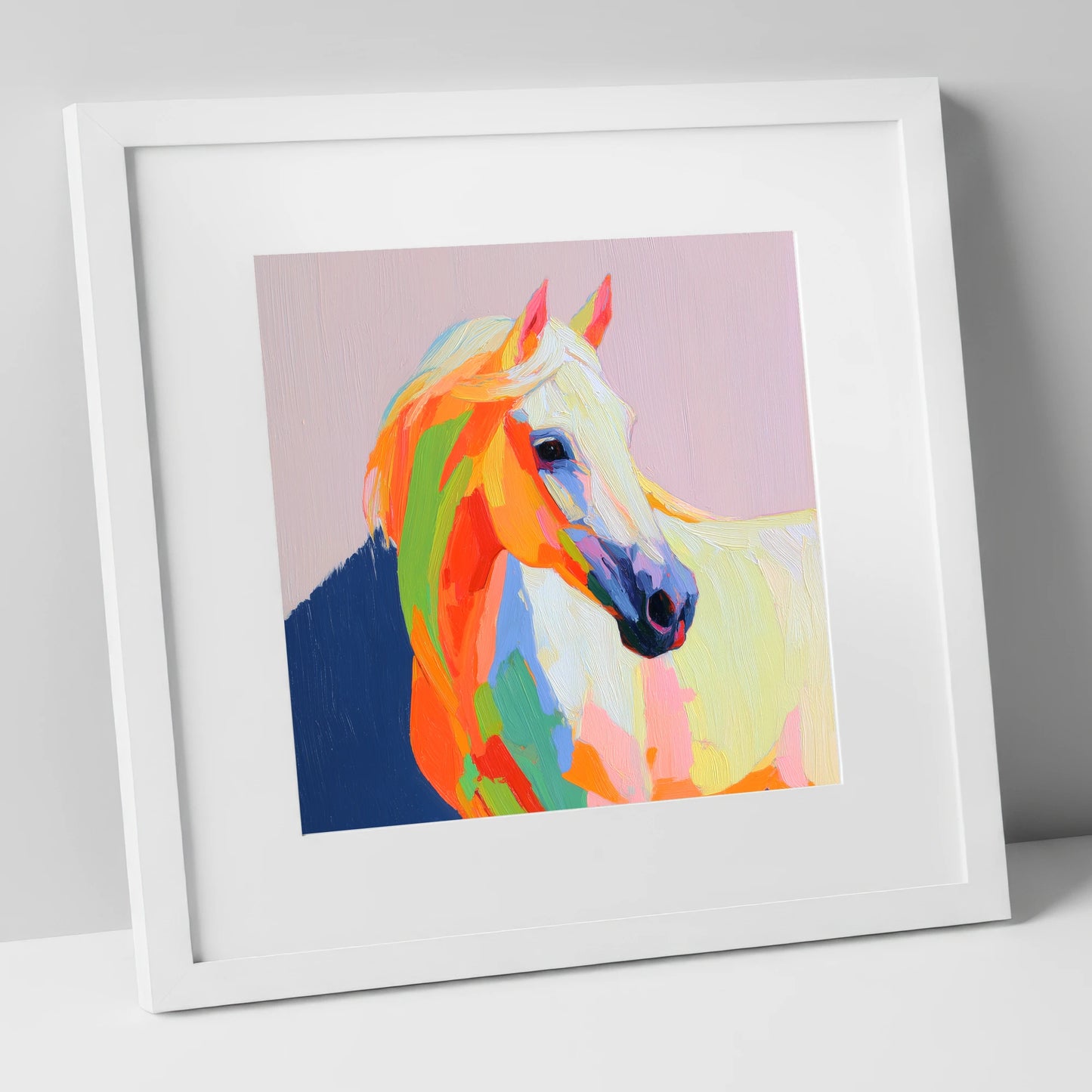 Vivid Equine Profile horse breed art print in white frame