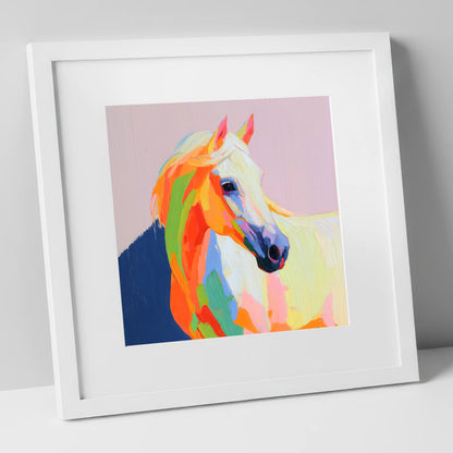 Vivid Equine Profile horse breed art print in white frame