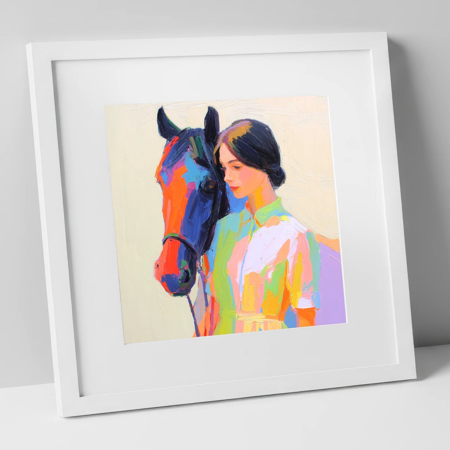 Radiant Companionship horse & rider art print in white frame