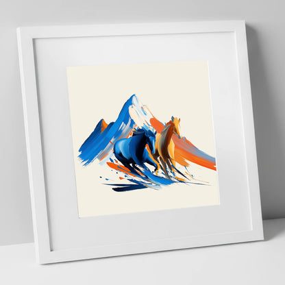Vivid Mountain Strides horse landscape art print in white frame