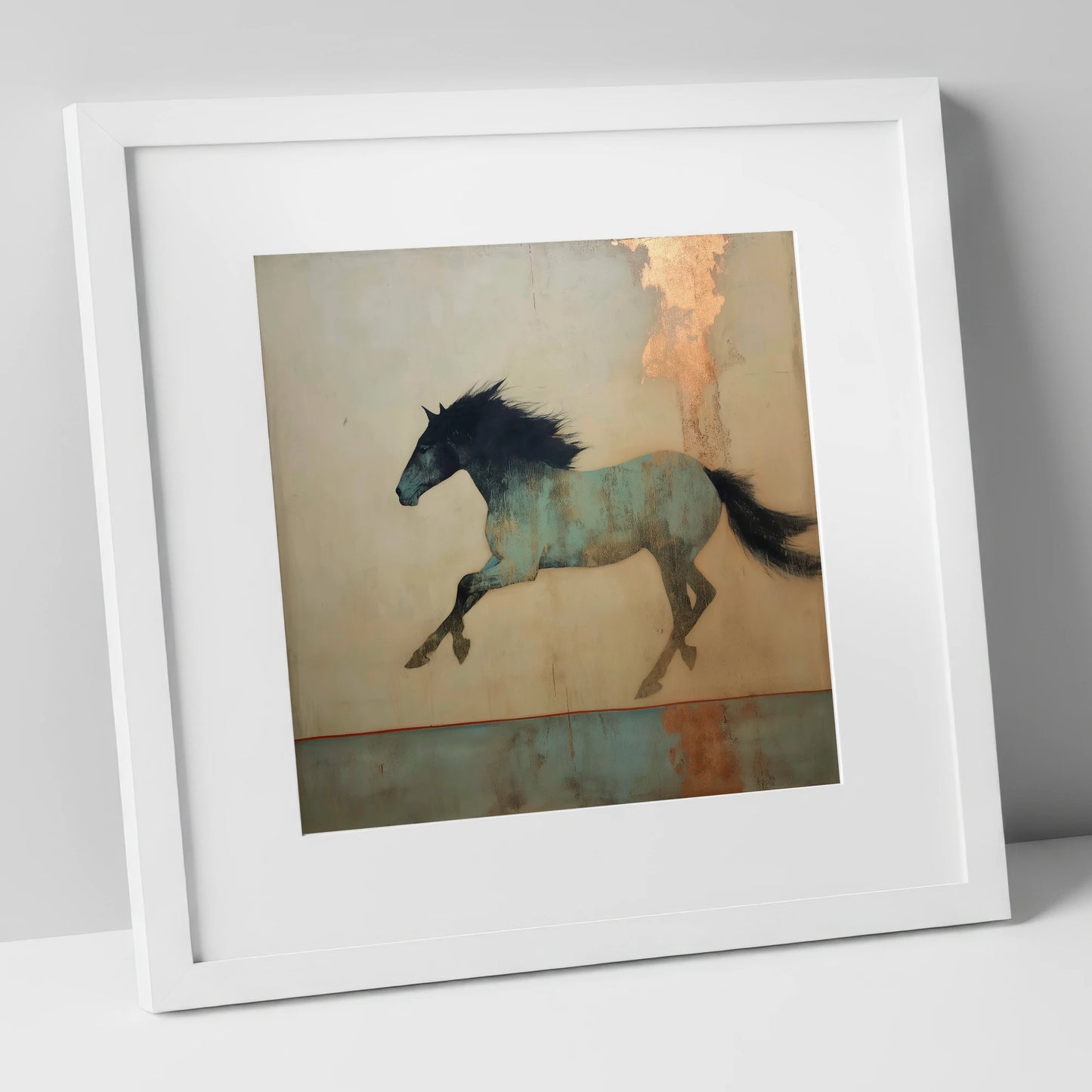 Gilded Equine Spirit horse portrait art print in white frame