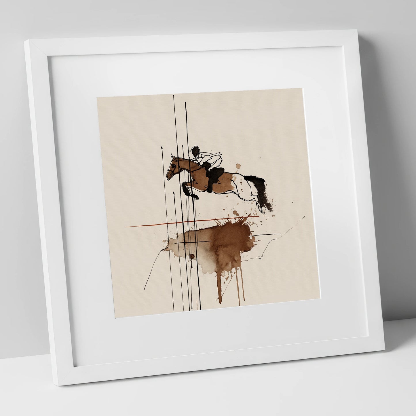Dynamic Clearance show jumping horse art print in white frame