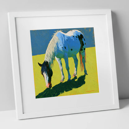 Vibrant Appaloosa Horse Grazing horse breed art print in white frame