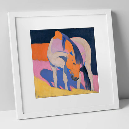Vibrant Horse with Blue Mane horse breed art print in white frame