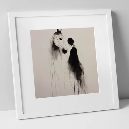 The Unspoken Bond horse & rider art print in white frame