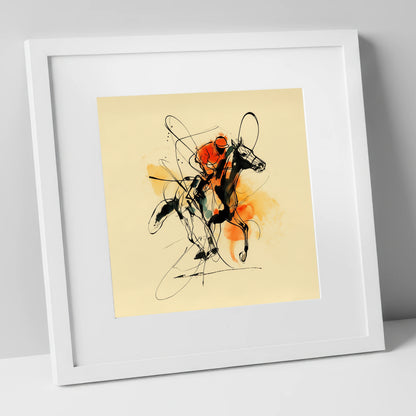 Velocity in Amber racing horse art print in white frame