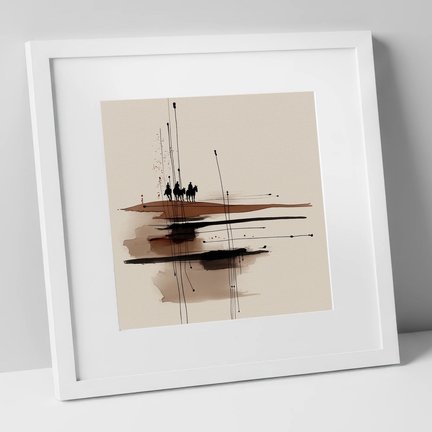 Distant Horizon Riders horse landscape art print in white frame