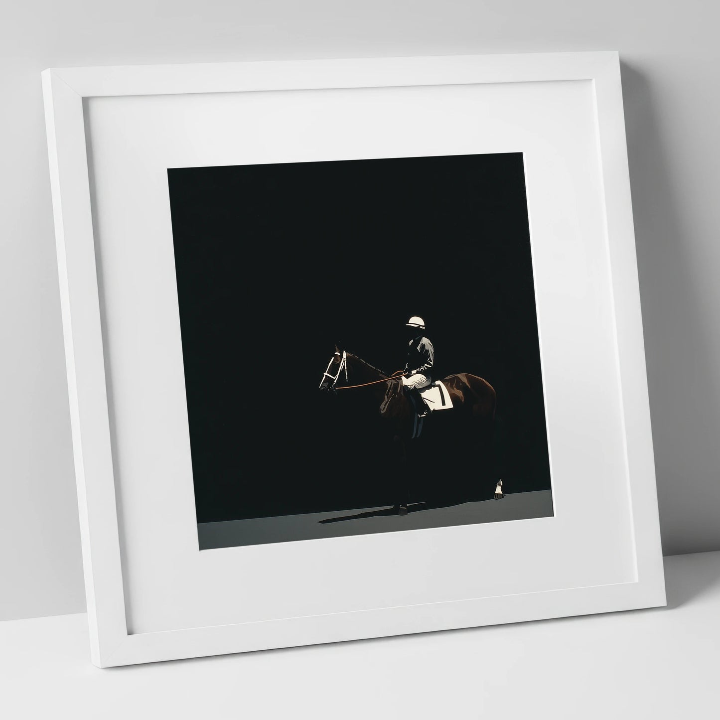 The Quiet Contender racing horse art print in white frame