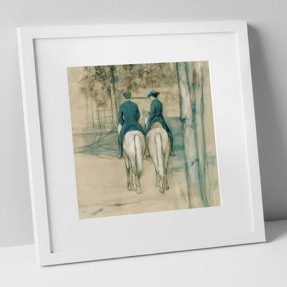 The Woodland Hack horse & rider art print in white frame