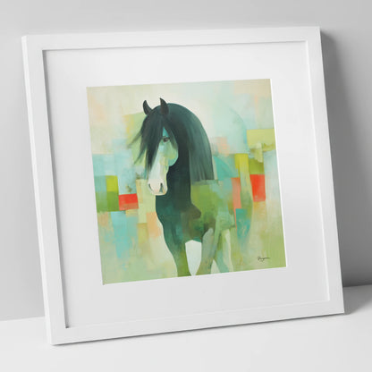 Geometric Equine Harmony horse breed art print in white frame