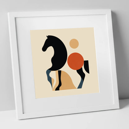 Mid-Century Equine Form horse portrait art print in white frame