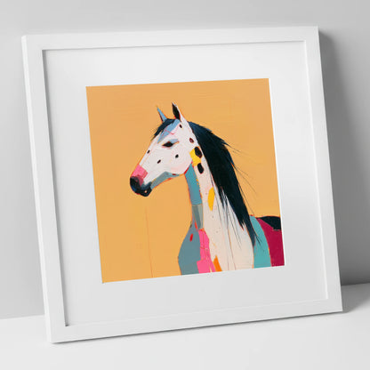 Vibrant Appaloosa Portrait horse breed art print in white frame