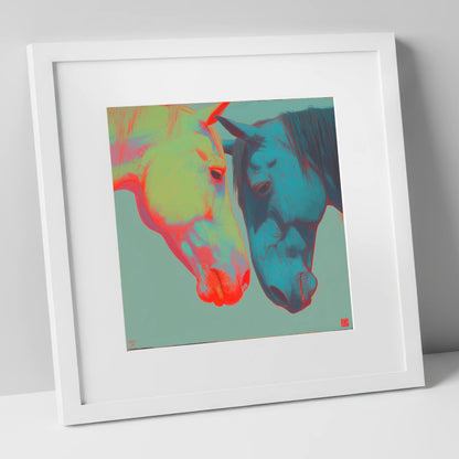 Vivid Connection horse portrait art print in white frame