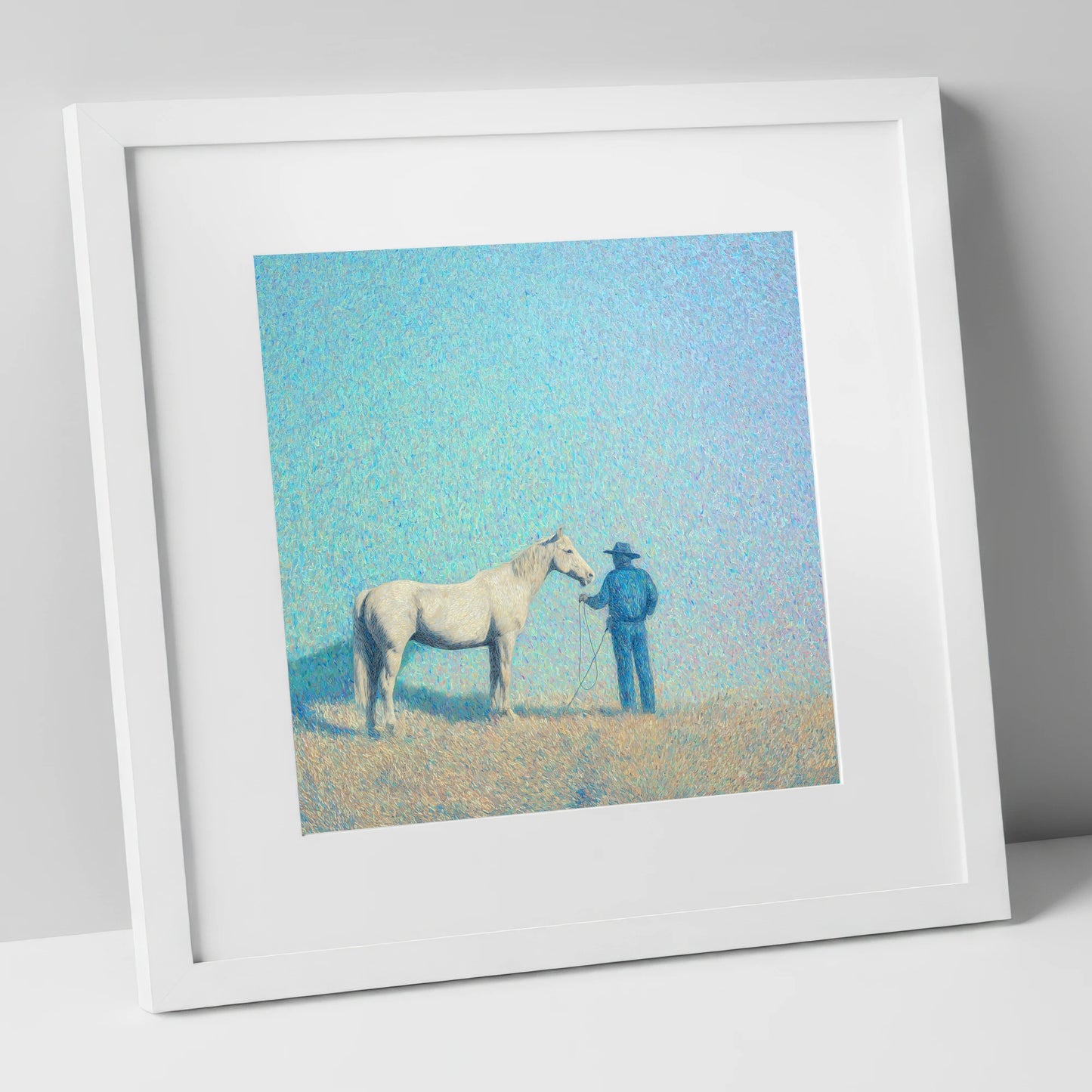 The Quiet Plains western horse art print in white frame
