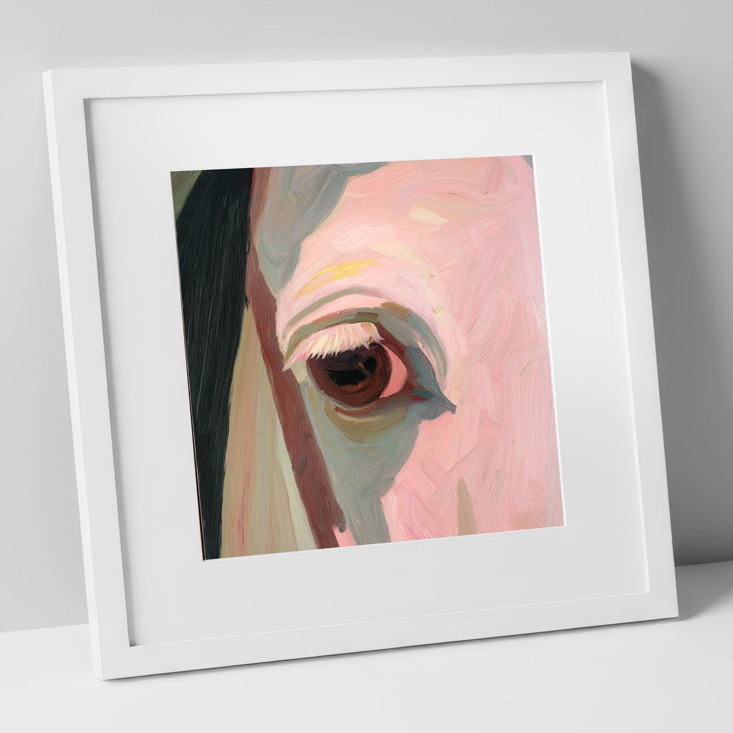 A Gentle Gaze horse portrait art print in white frame