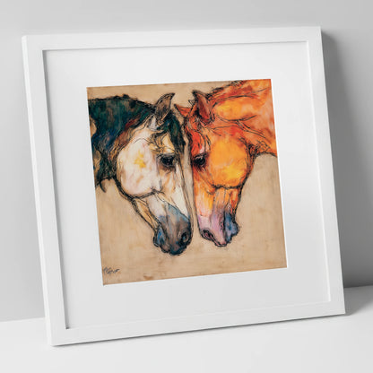 Kindred Spirits horse portrait art print in white frame
