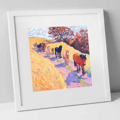 Homeward Bound Herd horse landscape art print in white frame