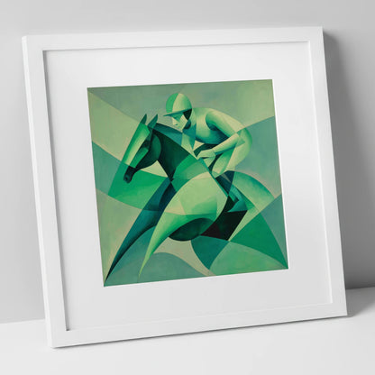Emerald Racing Form racing horse art print in white frame