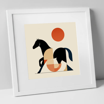 Geometric Equine Form horse portrait art print in white frame