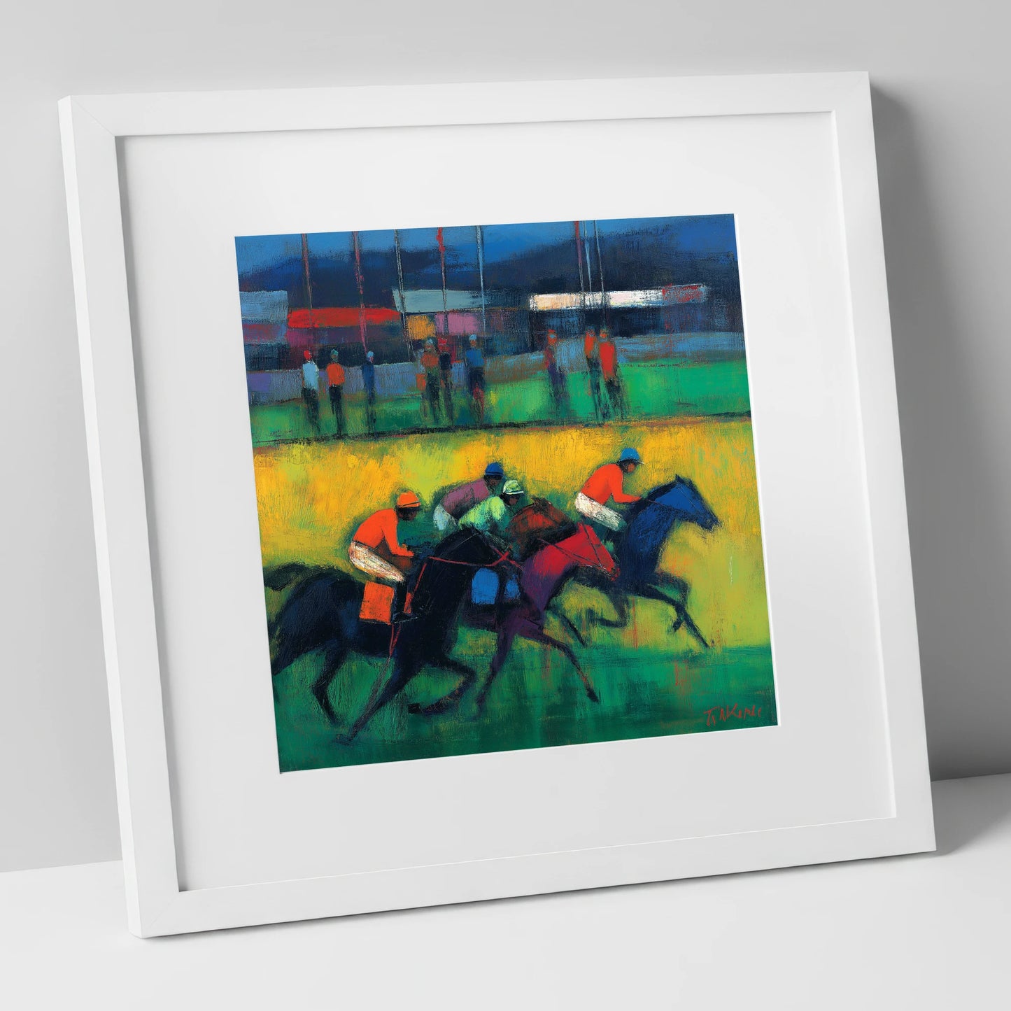 The Turf In Colour racing horse art print in white frame