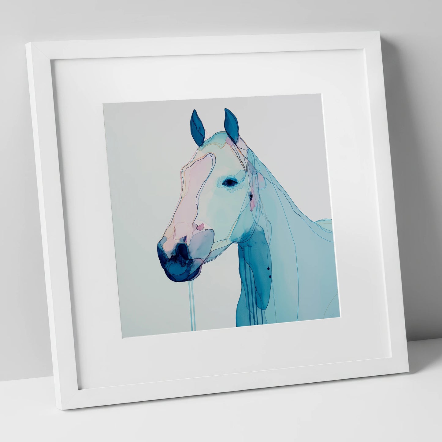 Ethereal Blue Portrait horse portrait art print in white frame