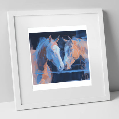 Quiet Communion horse portrait art print in white frame
