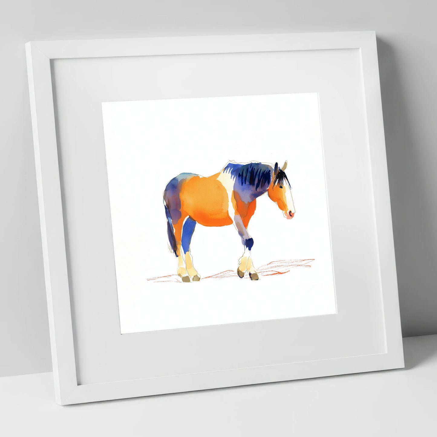 Vivid Working Stance working horse art print in white frame