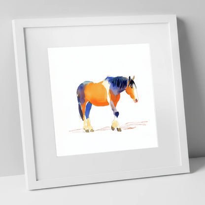 Vivid Working Stance working horse art print in white frame