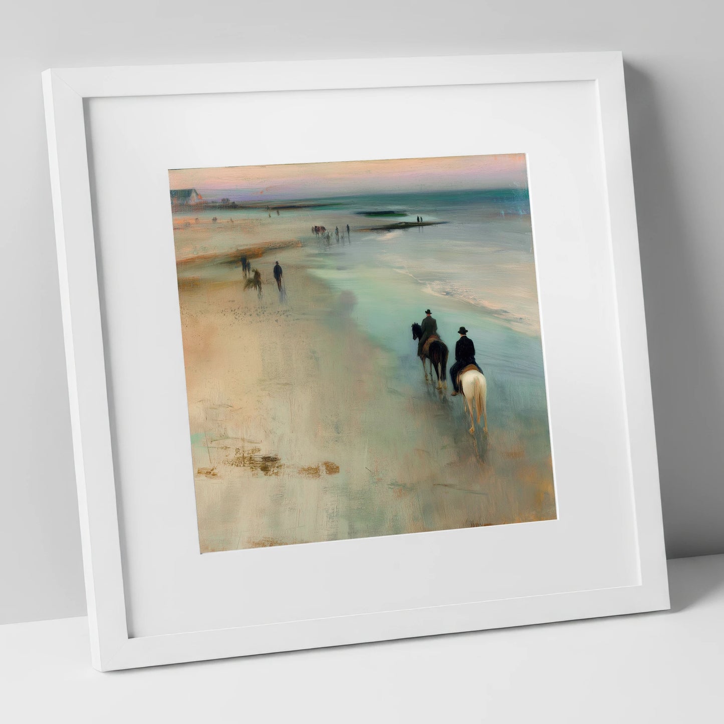Reflections on the Shore horse landscape art print in white frame