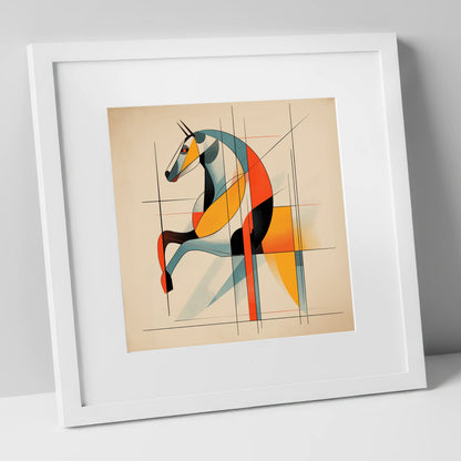 Structural Stride racing horse art print in white frame