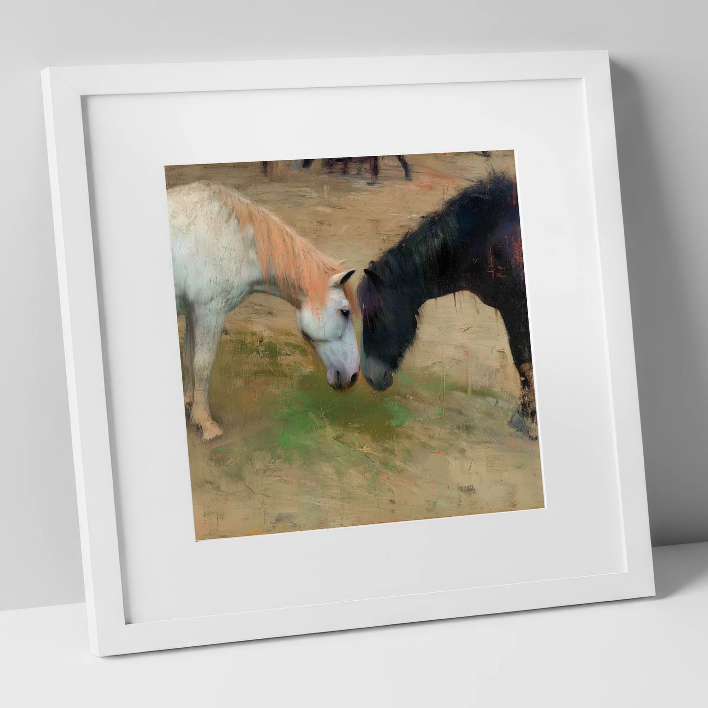 Gentle Connection horse portrait art print in white frame