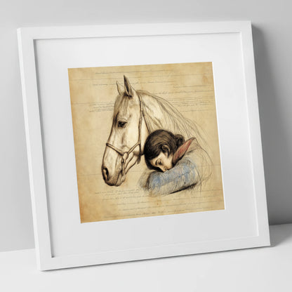 Timeless Connection horse & rider art print in white frame