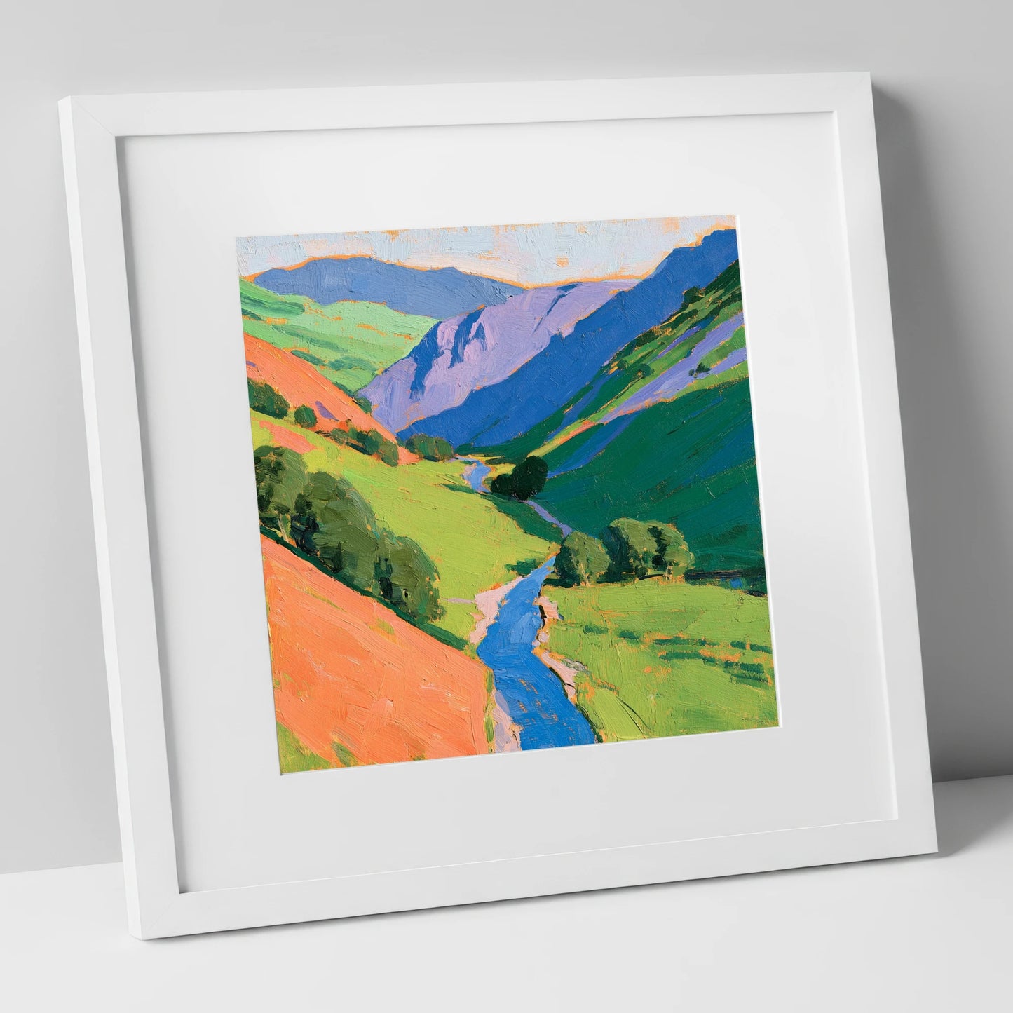 Vivid Riding Country horse landscape art print in white frame