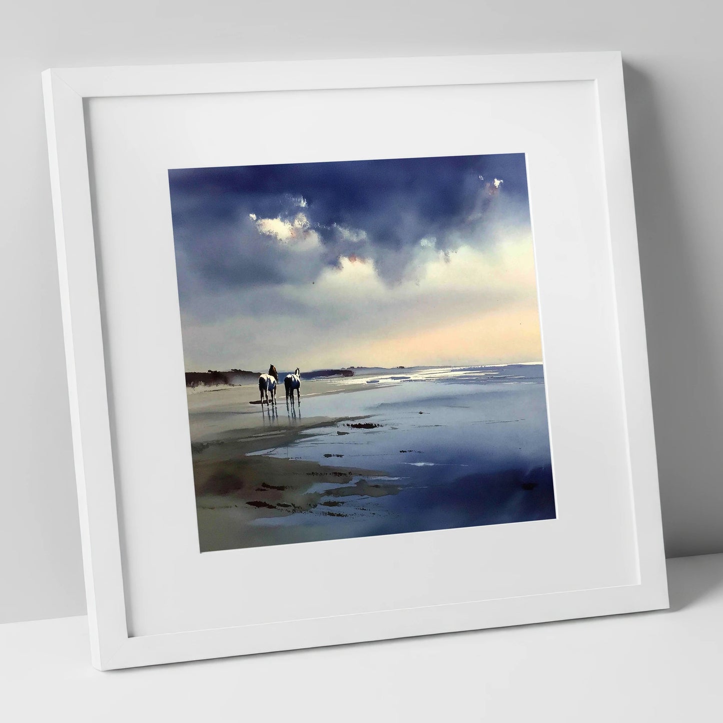 Reflections at Low Tide horse landscape art print in white frame