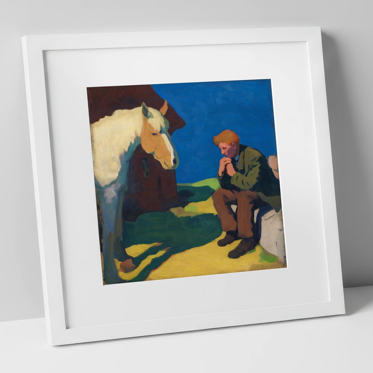 The Quiet Bond horse & rider art print in white frame