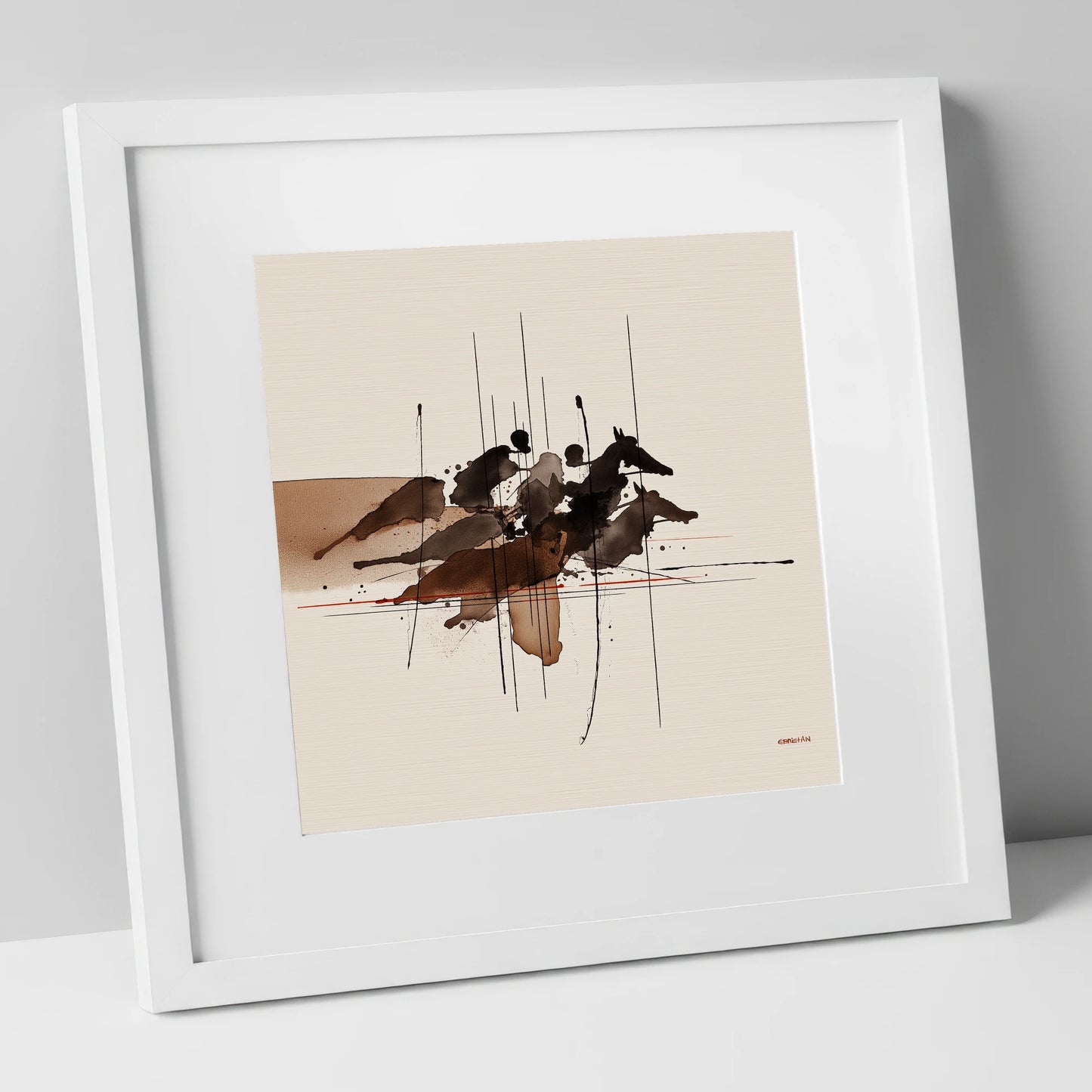 Pulse of the Turf racing horse art print in white frame