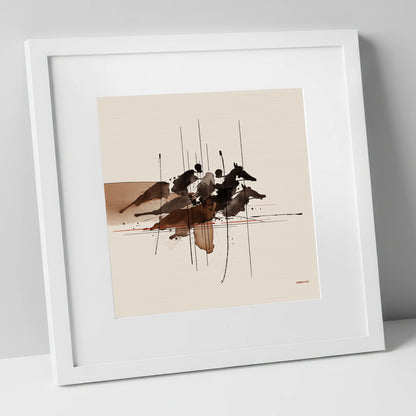 Pulse of the Turf racing horse art print in white frame