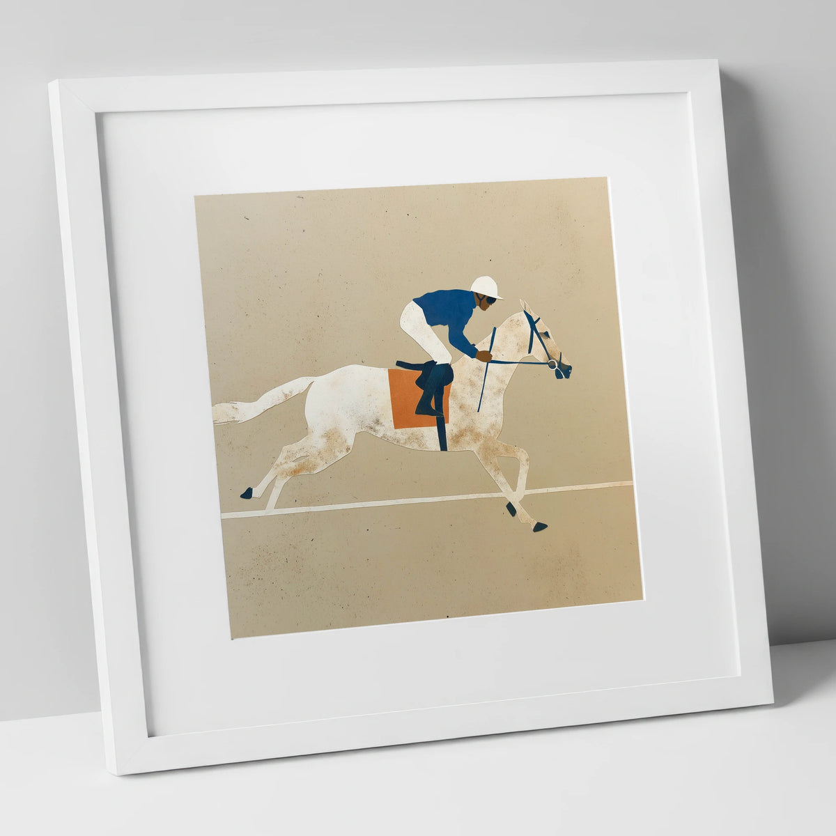 The Final Stride racing horse art print in white frame
