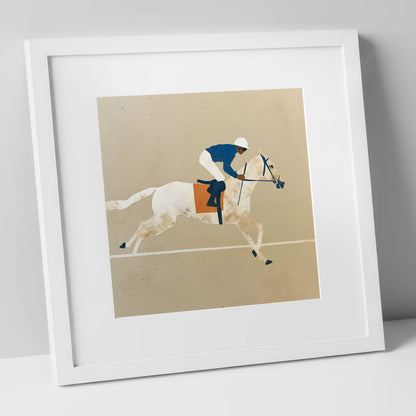 The Final Stride racing horse art print in white frame