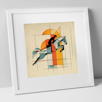 Precision in Flight show jumping horse art print in white frame
