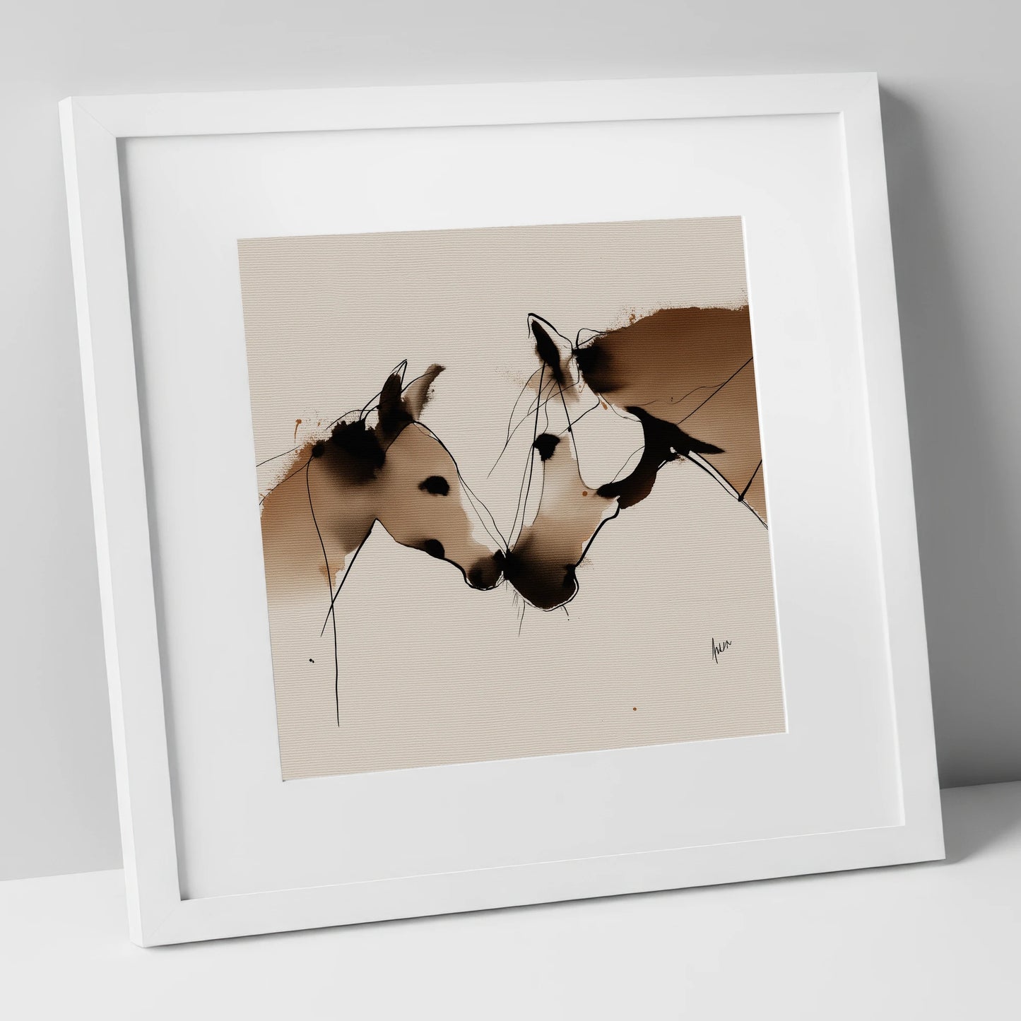 A Quiet Connection mare & foal art print in white frame