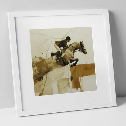 Fluidity in Flight show jumping horse art print in white frame