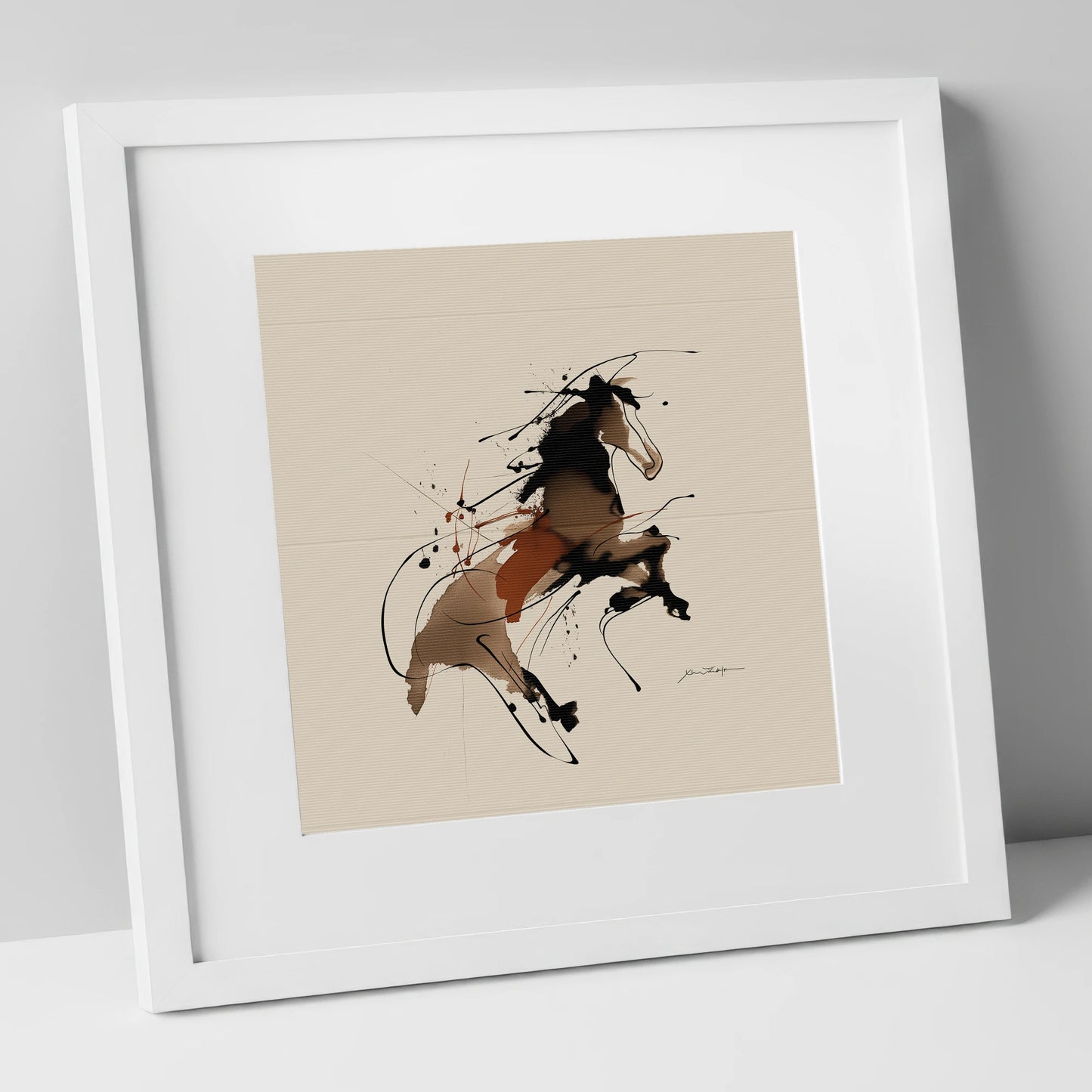 Untamed Sepia Spirit wild horses art print in white frame