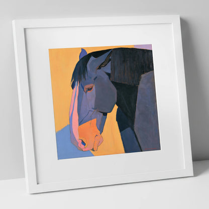 Vibrant Blue Horse Portrait horse breed art print in white frame